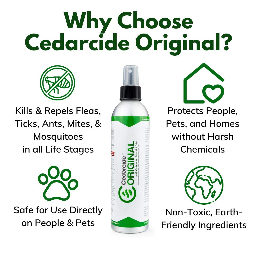 Cedarcide Original Bug Spray pet-safe use near fur or bedding.