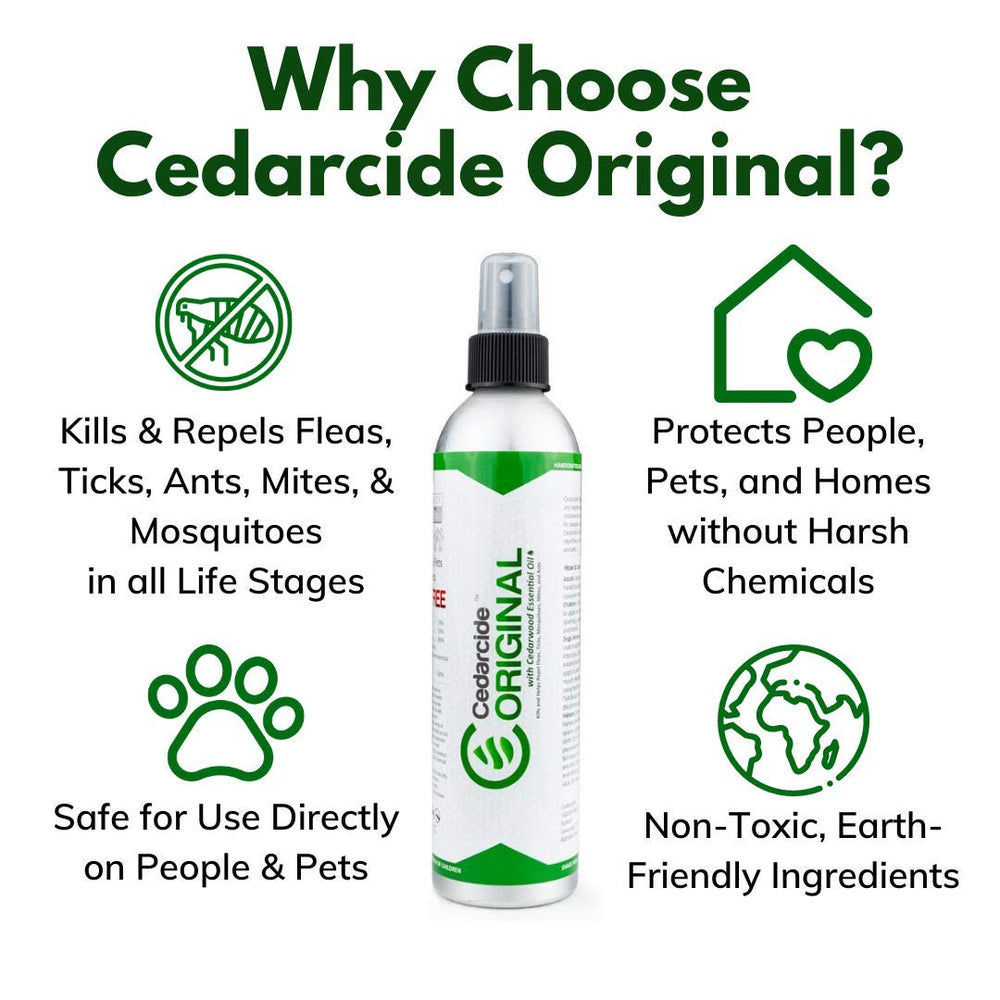 Cedarcide Original Bug Spray pet-safe use near fur or bedding.