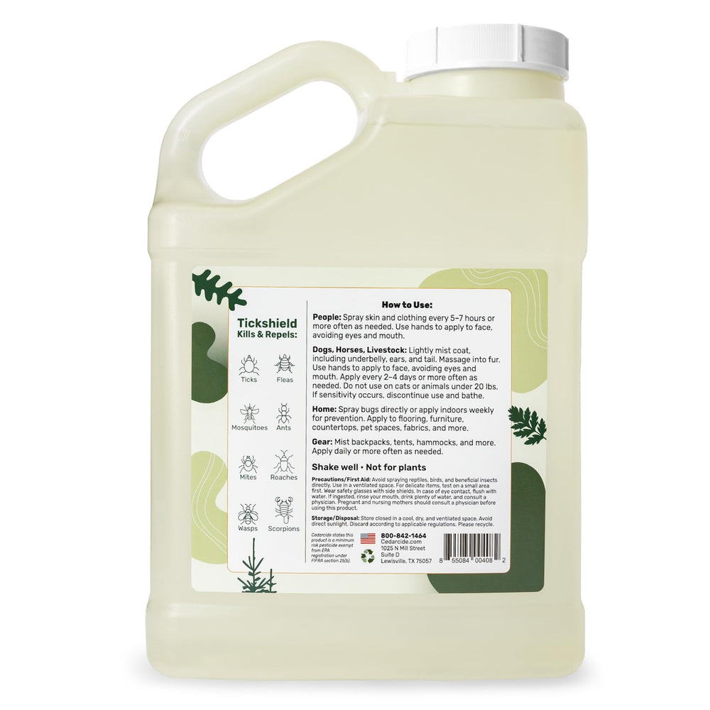 Cedarcide Tickshield cedar oil formula shown as natural pest protection