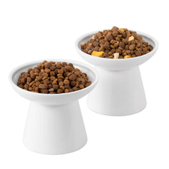 CEEFU extra-wide elevated ceramic cat bowl with whisker-friendly shallow dish.