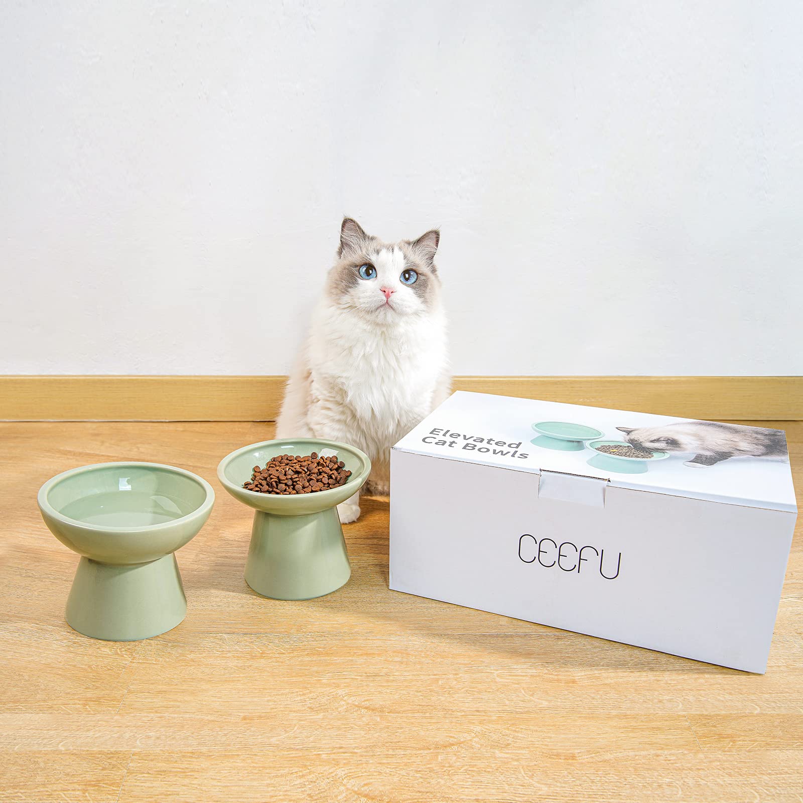 CEEFU modern green ceramic cat bowl that complements home decor