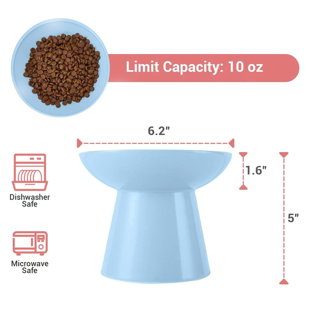 Older cat friendly elevated height blue bowl for easy access.