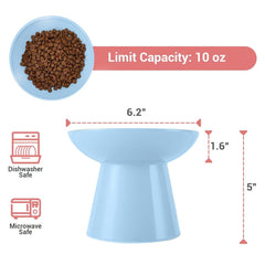 Older cat friendly elevated height blue bowl for easy access.