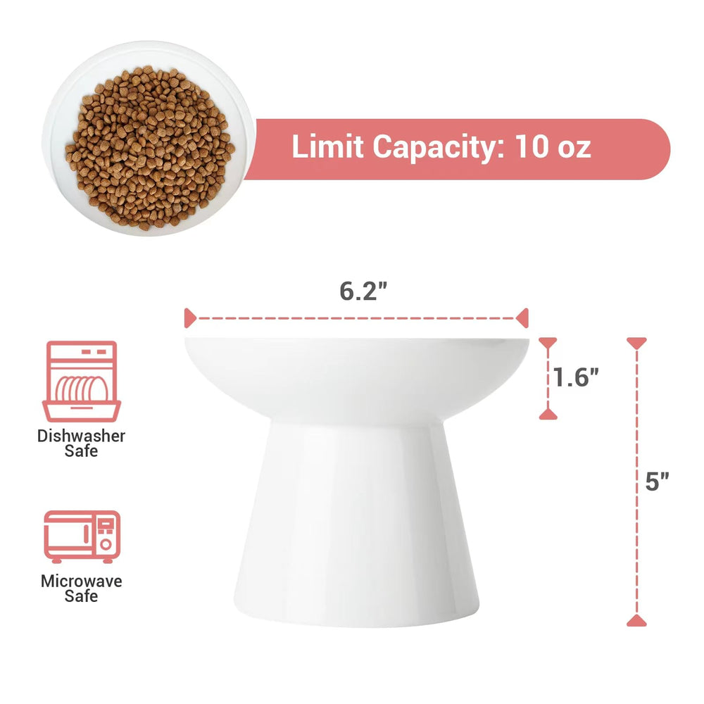 CEEFU raised ceramic cat bowl at five-inch height for easy eating.