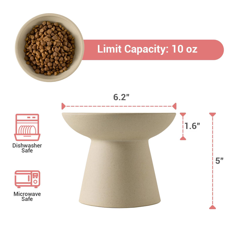 CEEFU raised ceramic cat dish showing 5 inch height for easy dining