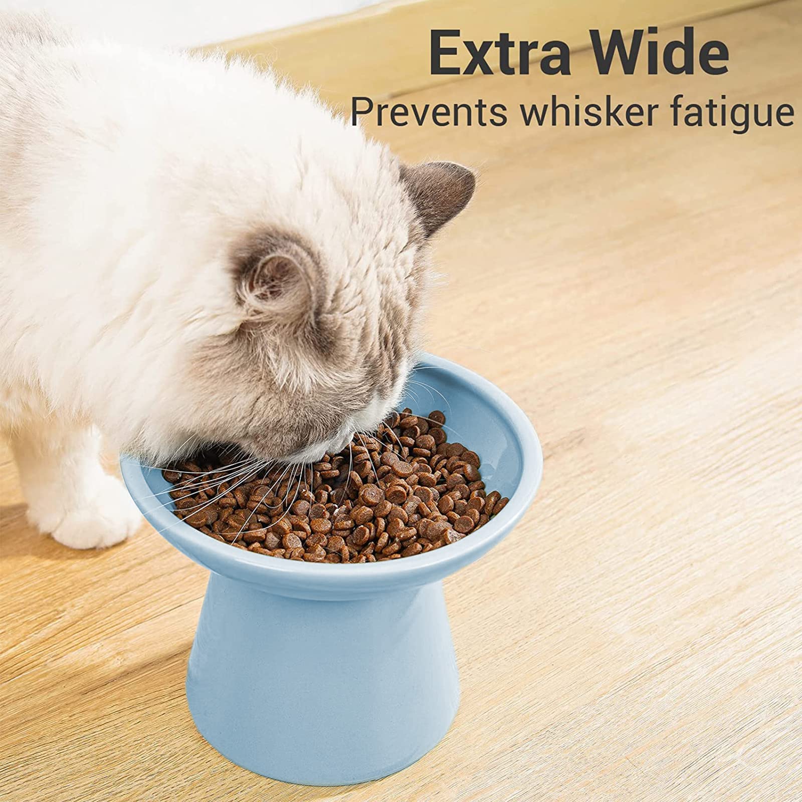 Whisker-friendly blue CEEFU bowl design promoting comfortable meals.