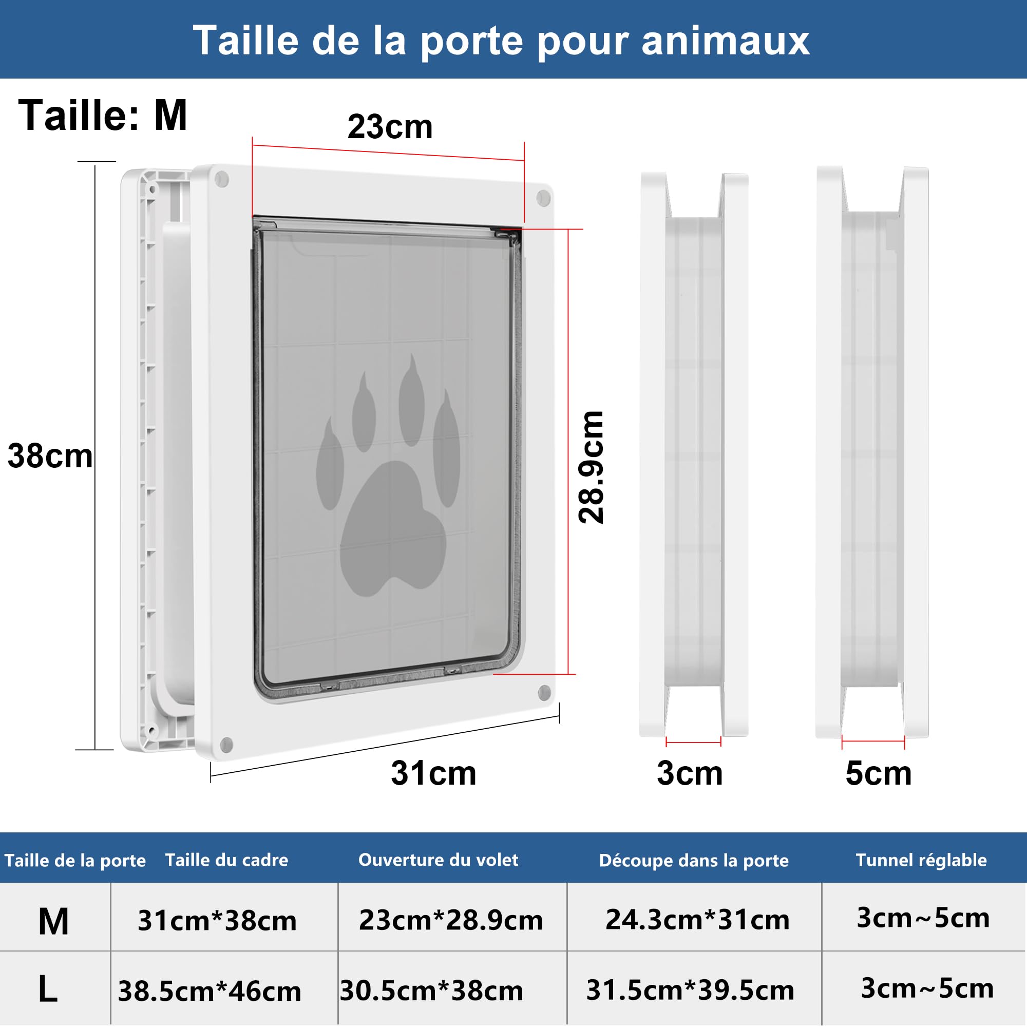 CEESC dog door frame demonstrates sturdy fit for thick doors.