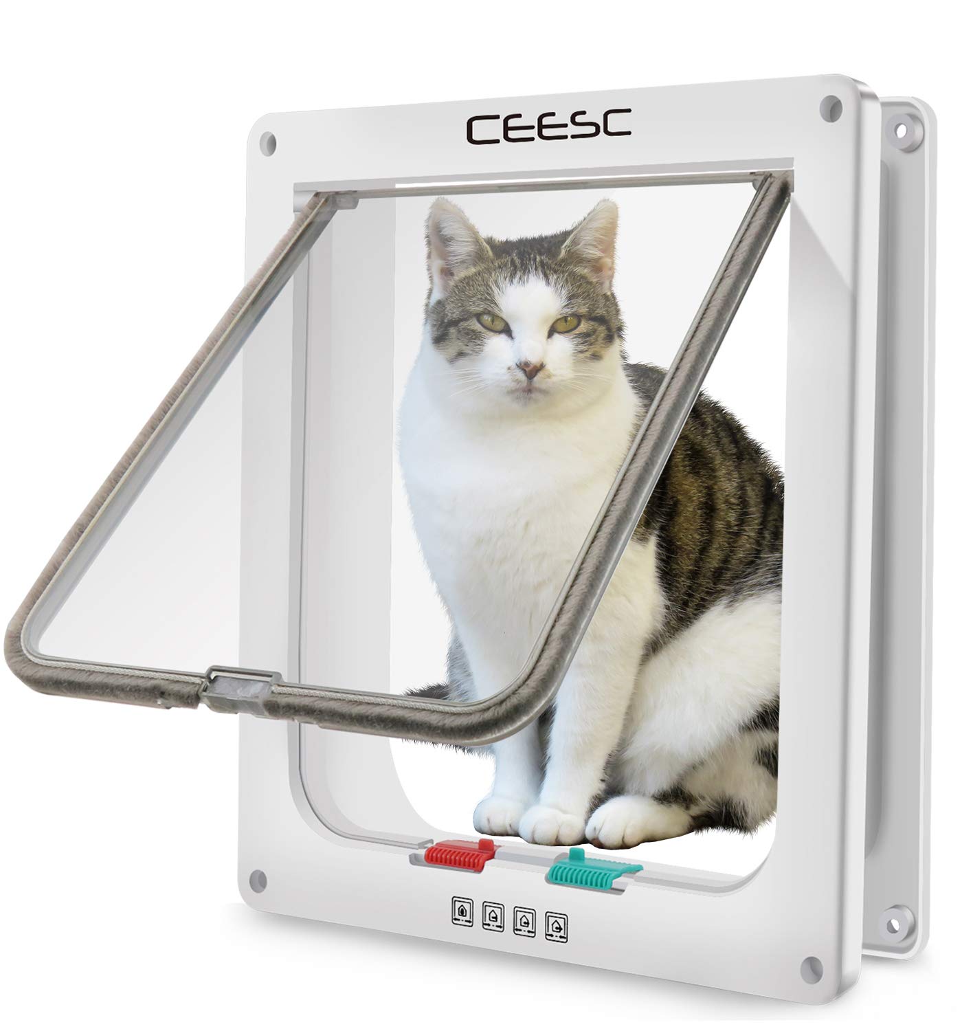 CEESC Extra Large Cat Door front view in white shows durable ABS construction