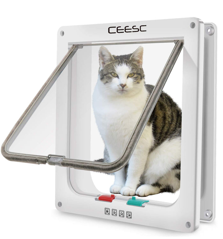 CEESC Extra Large Cat Door front view in white shows durable ABS construction