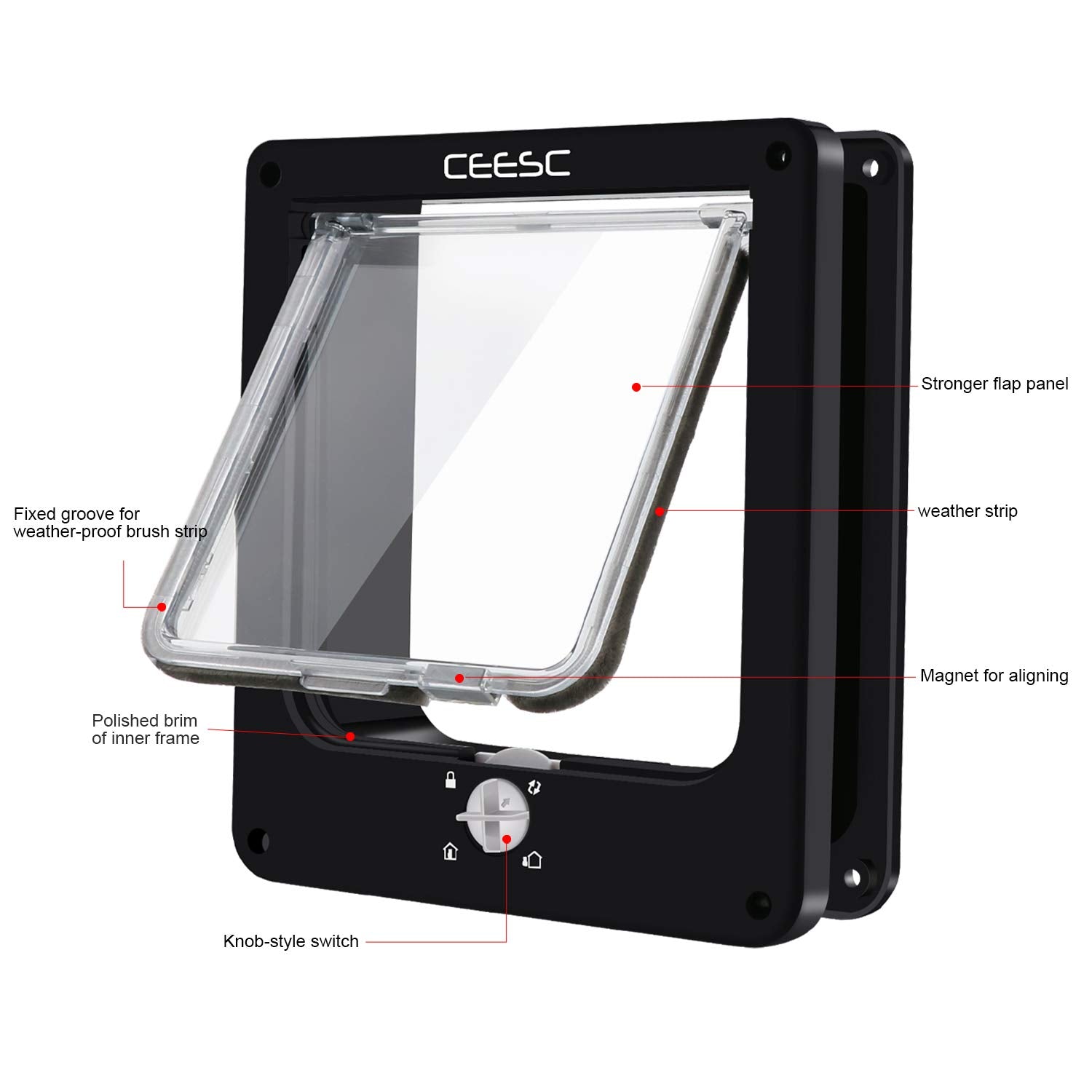 CEESC large cat door dimensions inner and outer sizes for a precise fit.