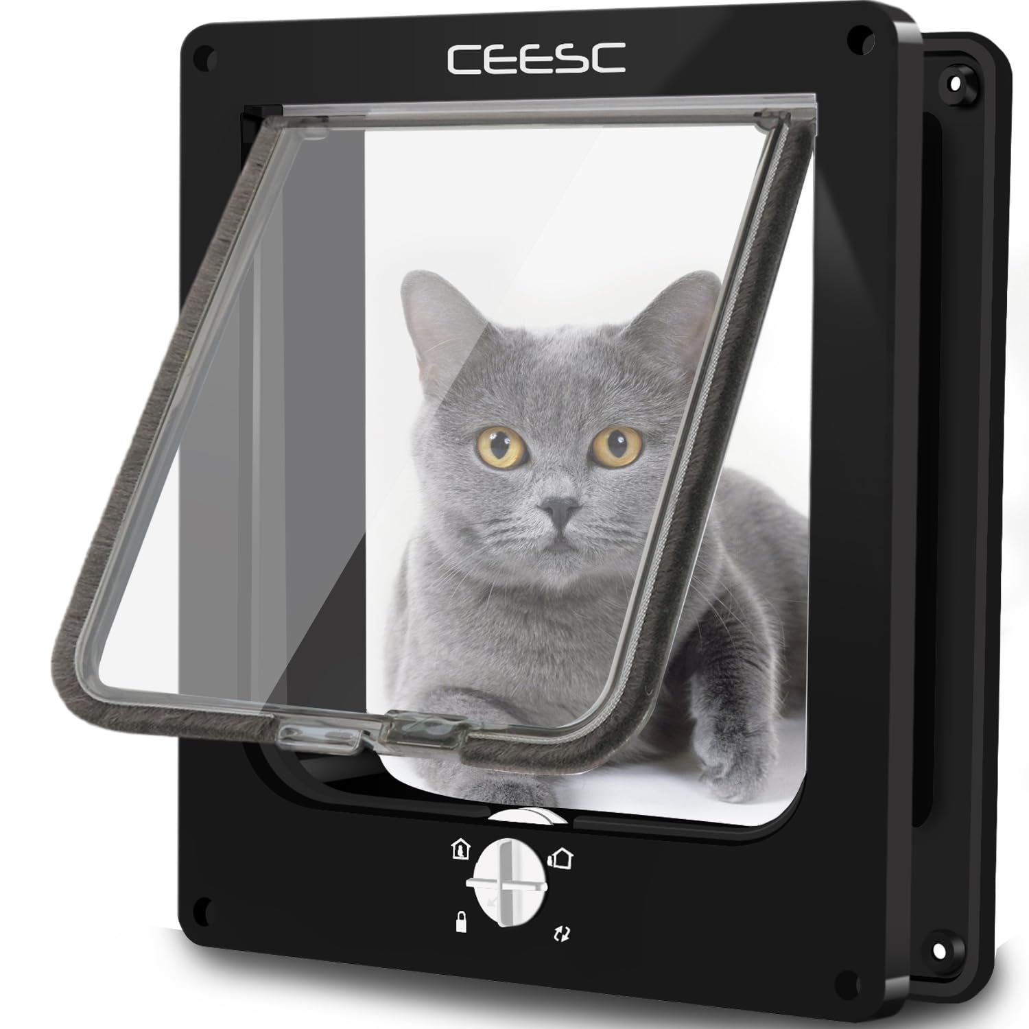 CEESC large cat door front view showing weatherproof construction for interior and exterior doors.