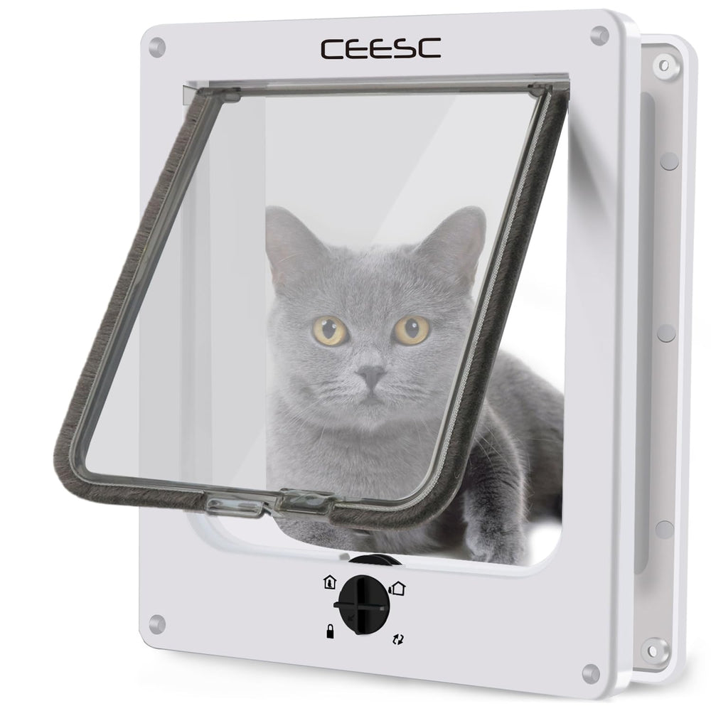 CEESC large cat door weatherproof 4-way lock on doorway for flexible pet access