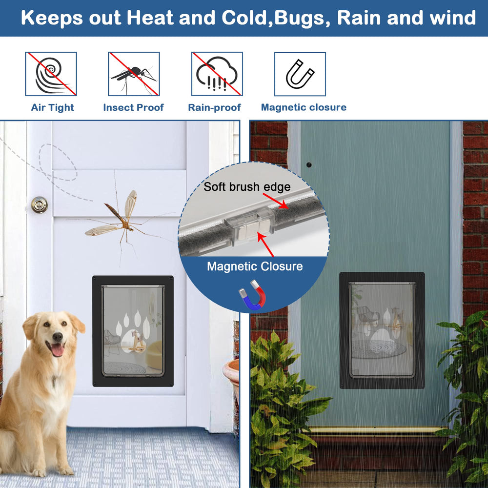 CEESC large dog door magnetic bottom keeps the door closed when not in use.
