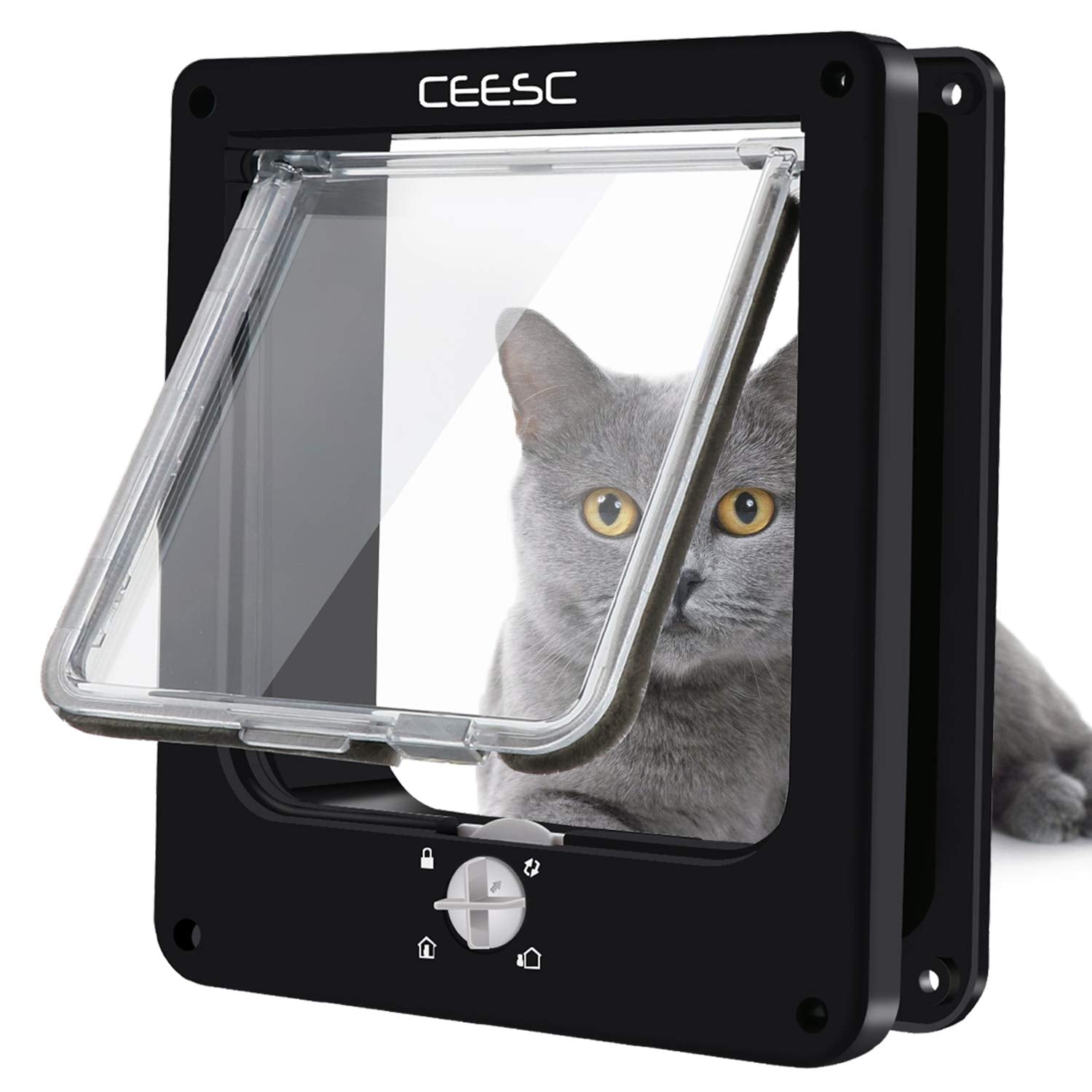 CEESC medium cat door in weatherproof black frame for indoor and outdoor access