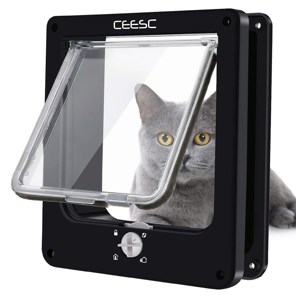 CEESC medium cat door in weatherproof black frame for indoor and outdoor access
