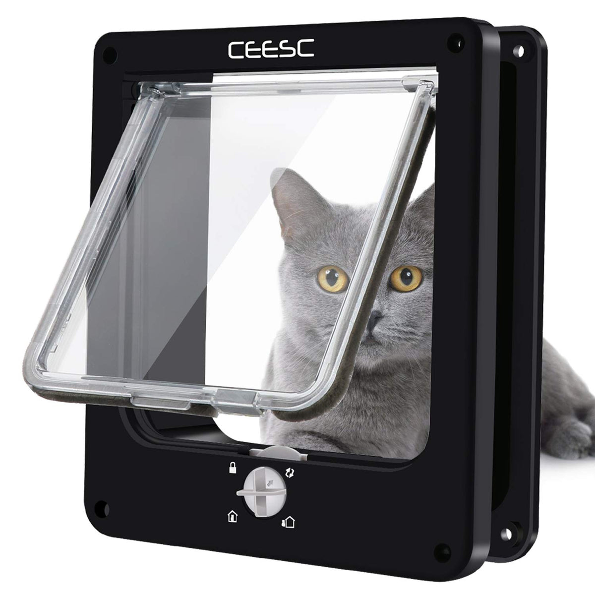 CEESC medium cat door in weatherproof black frame for indoor and outdoor access