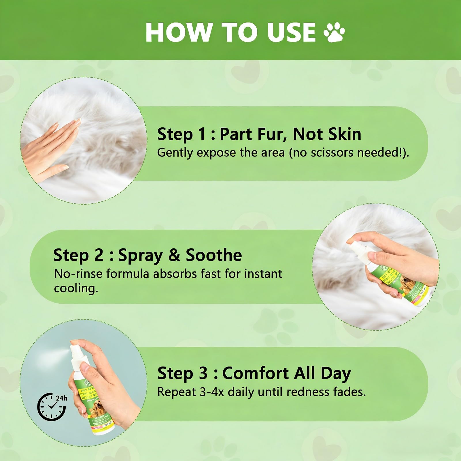 Soft pet skin after application showing moisturized, comfortable fur