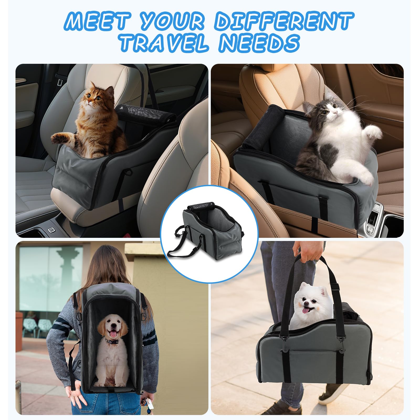 Center Console Dog Seat elastic bottom straps for flexible mounting