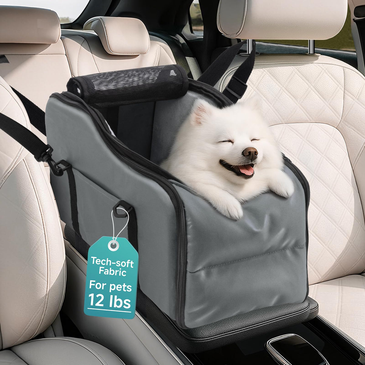 Center Console Dog Seat with memory foam cushion for small dogs on car rides