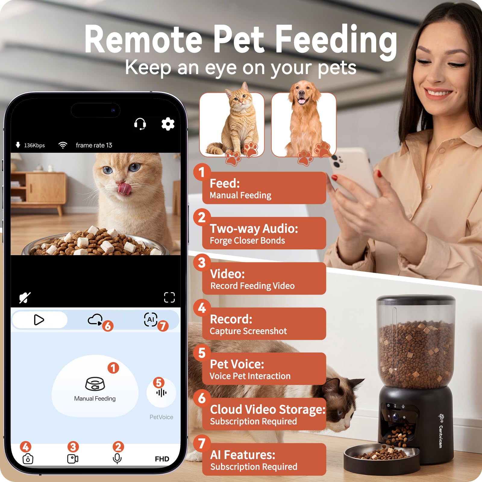 Centvicam two-way audio allows real-time pet reassurance.