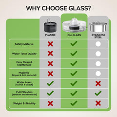Cepheus transparent glass cat water bowl shows hygienic, easy-clean surface.