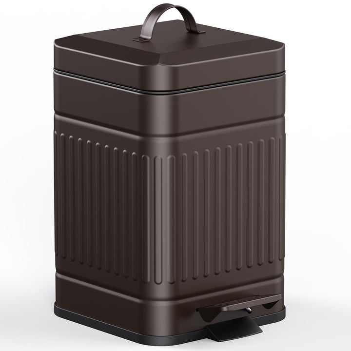 CEROELDA small trash can with lid in brown, compact for bathrooms or bedrooms