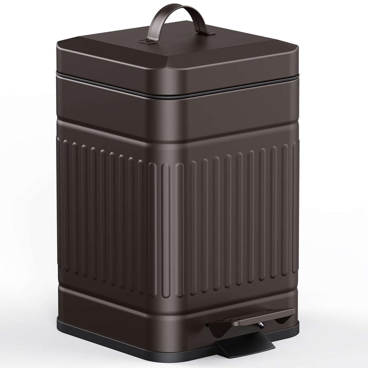 CEROELDA small trash can with lid in brown, compact for bathrooms or bedrooms