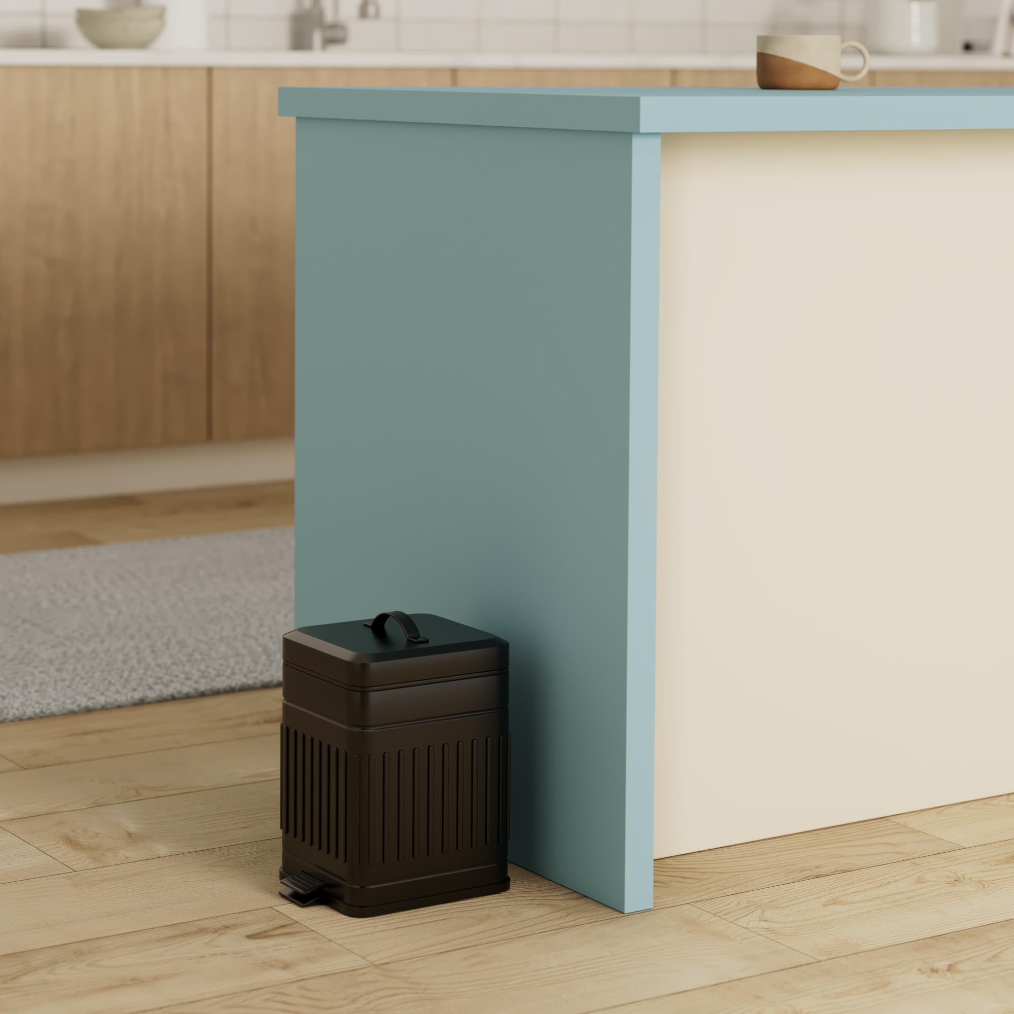 CEROELDA 5L trash can, pedal side view, hands-free waste disposal in busy spaces.