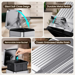 CEROELDA stainless steel trash can features removable inner bucket for easy dumping.
