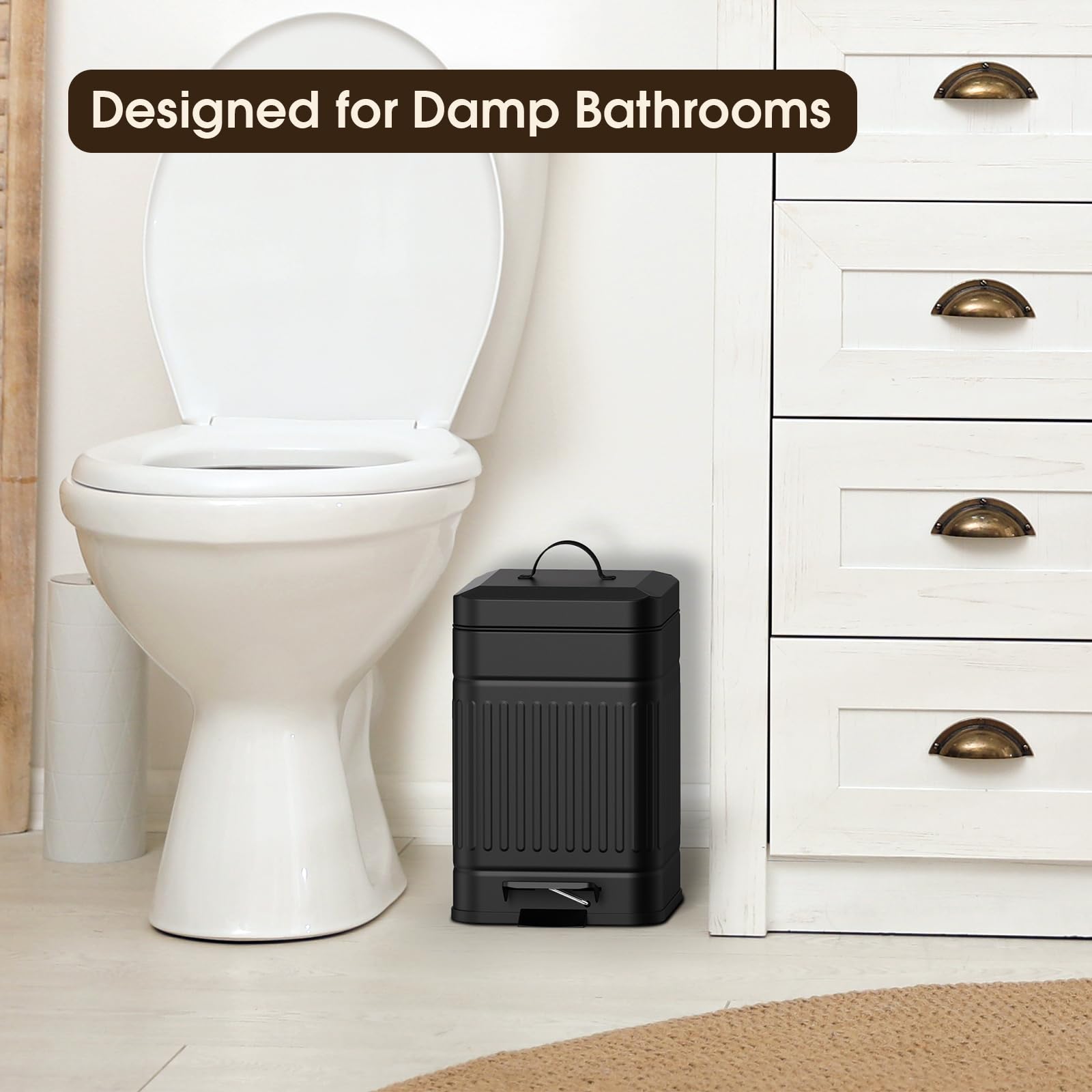 CEROELDA lid-open view, odor seal helps keep spaces fresh between dumps.