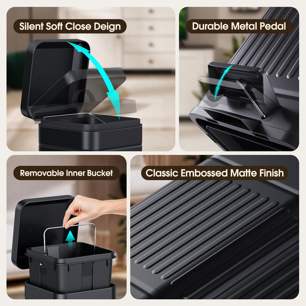 CEROELDA matte finish trash can close-up, durable anti-fingerprint surface.