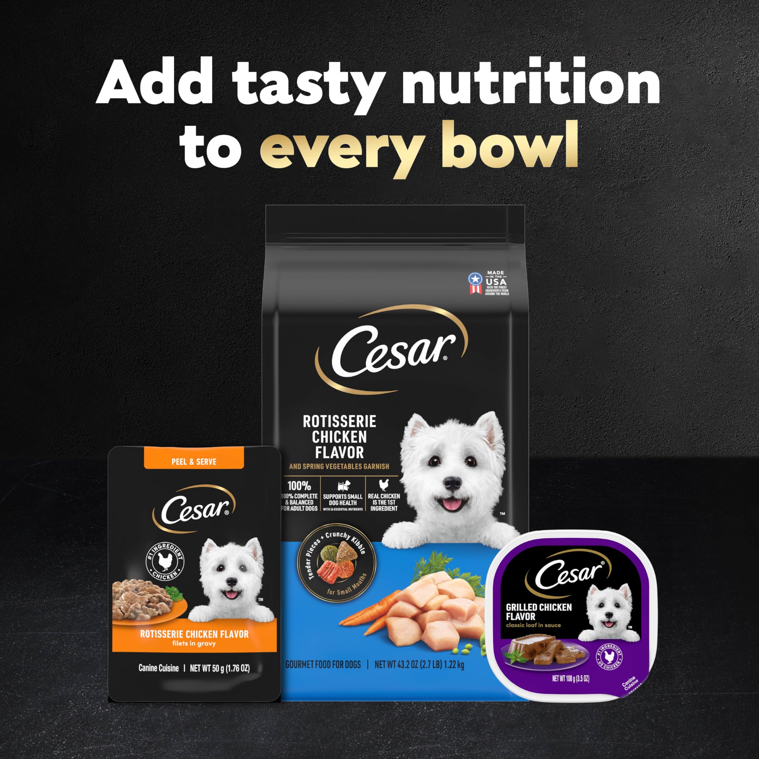 Cesar Adult dog meal with kibble topper concept image