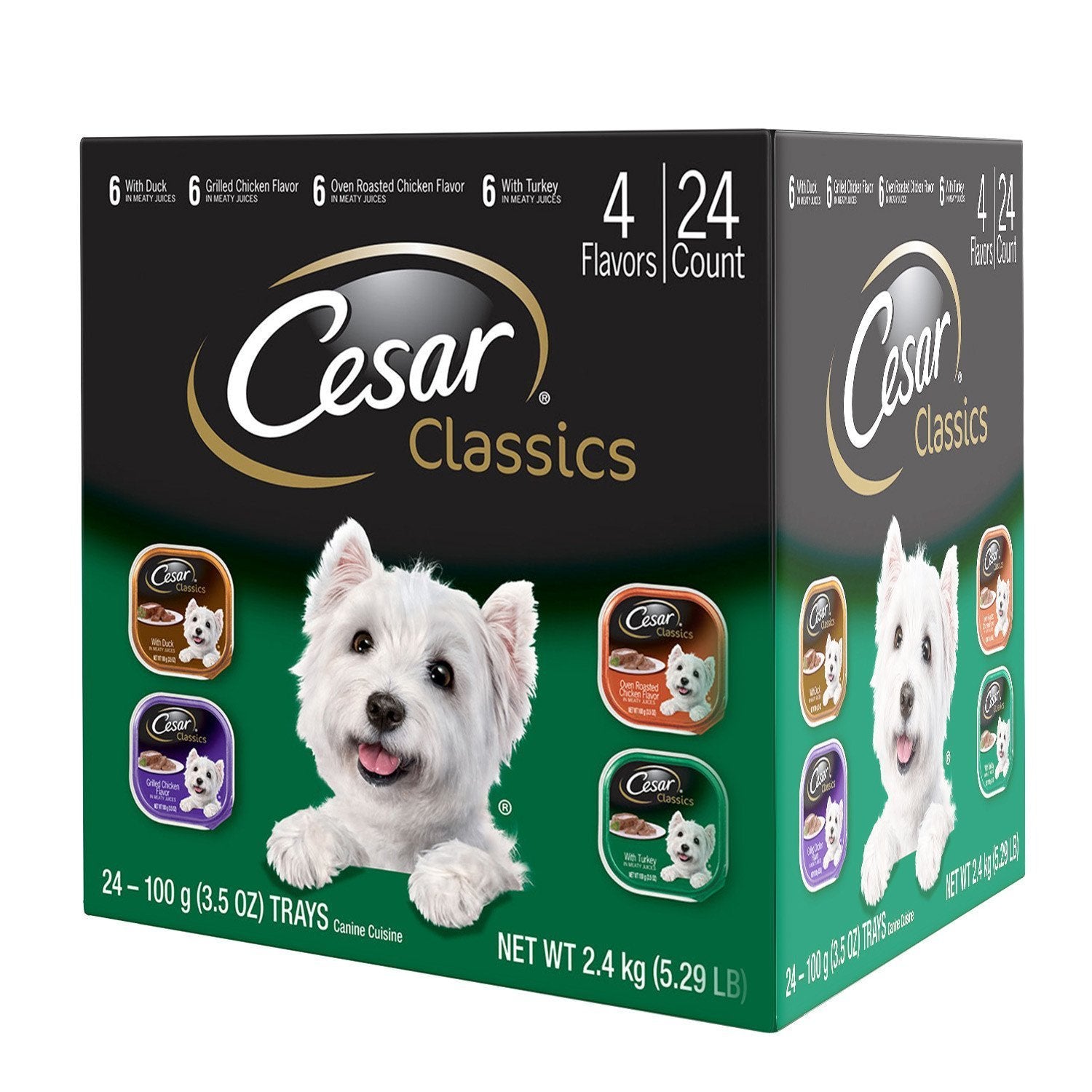 Cesar Classic Loaf in Sauce with duck tray showing real poultry as the number one ingredient.