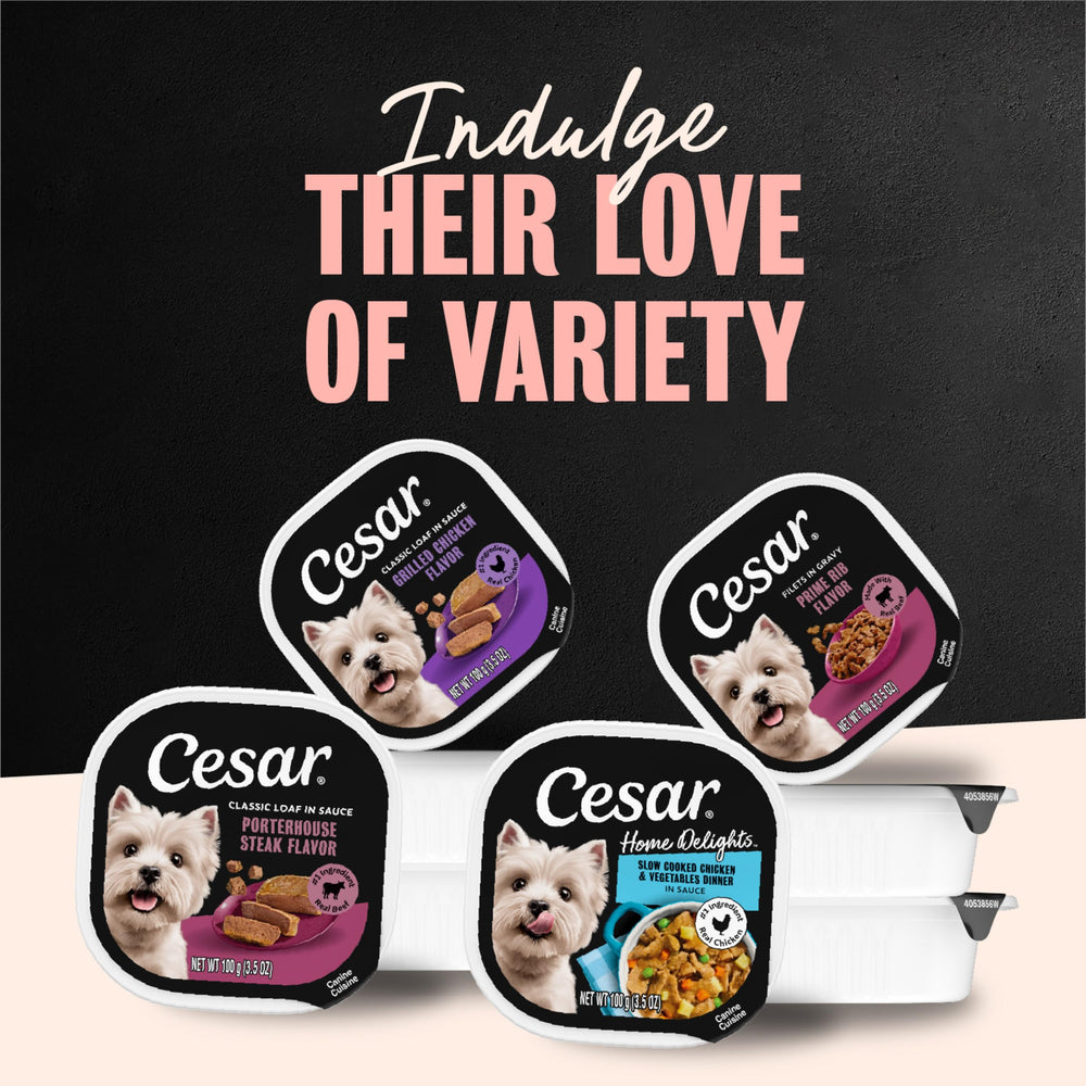 Pack of 24 trays with easy-peel seals from Cesar Classic Loaf in Sauce Duck.