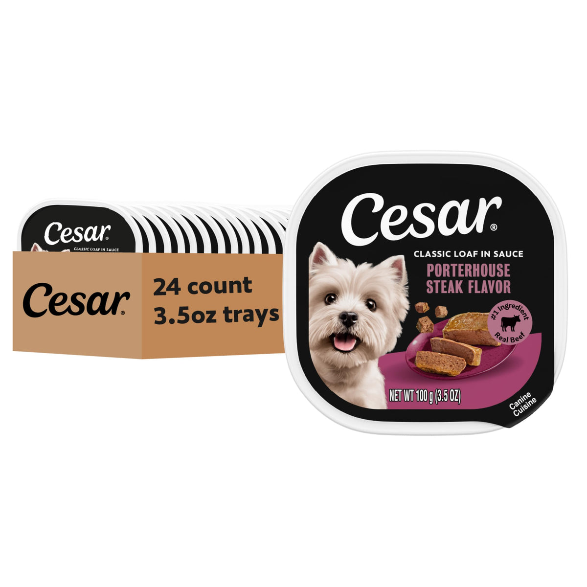 Cesar Classic Loaf in Sauce Porterhouse Steak tray ready for easy, balanced meals.
