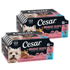 Cesar Classic Loaf in Sauce smoked bacon and egg tray showing protein-packed wet dog food