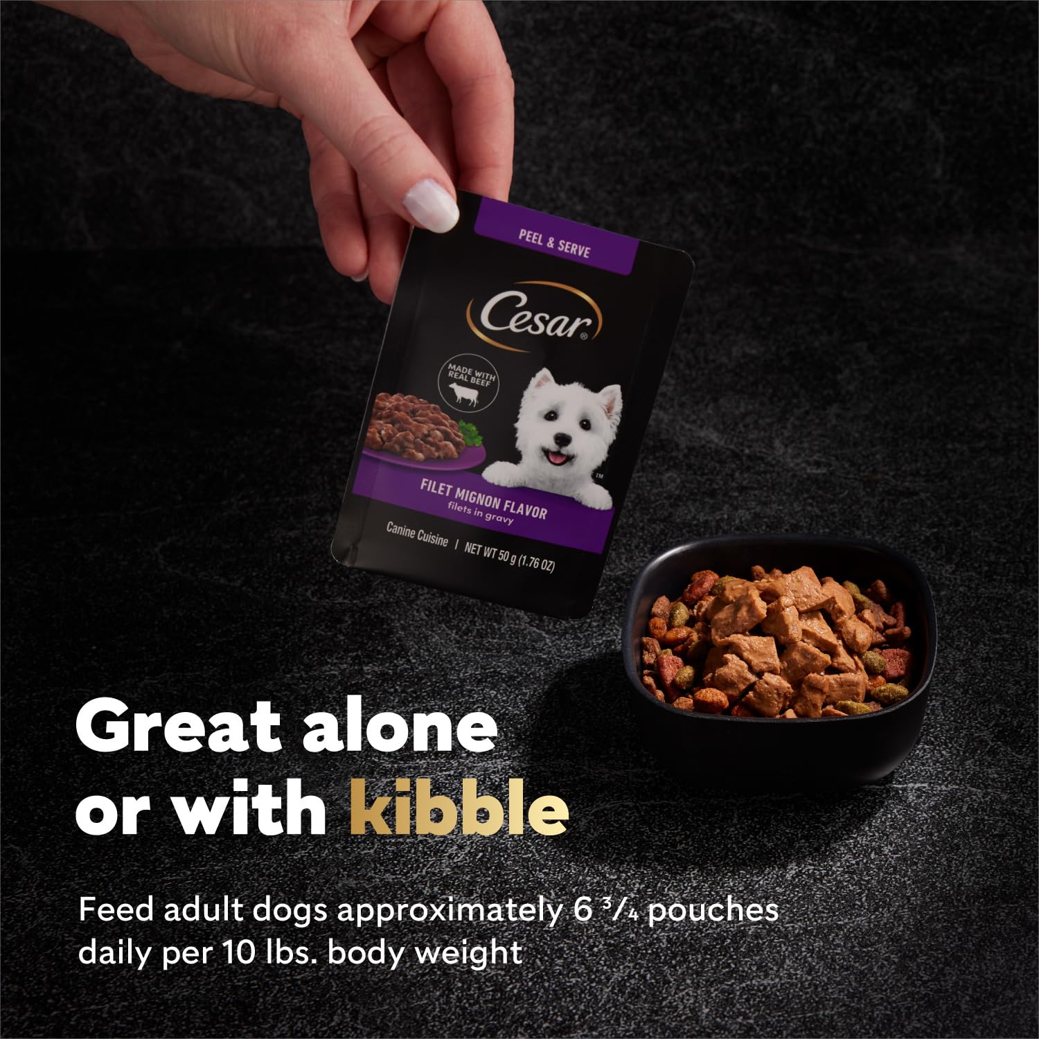 Cesar Filets in Gravy Angus Beef mini-pouch ideal for pairing with dry food