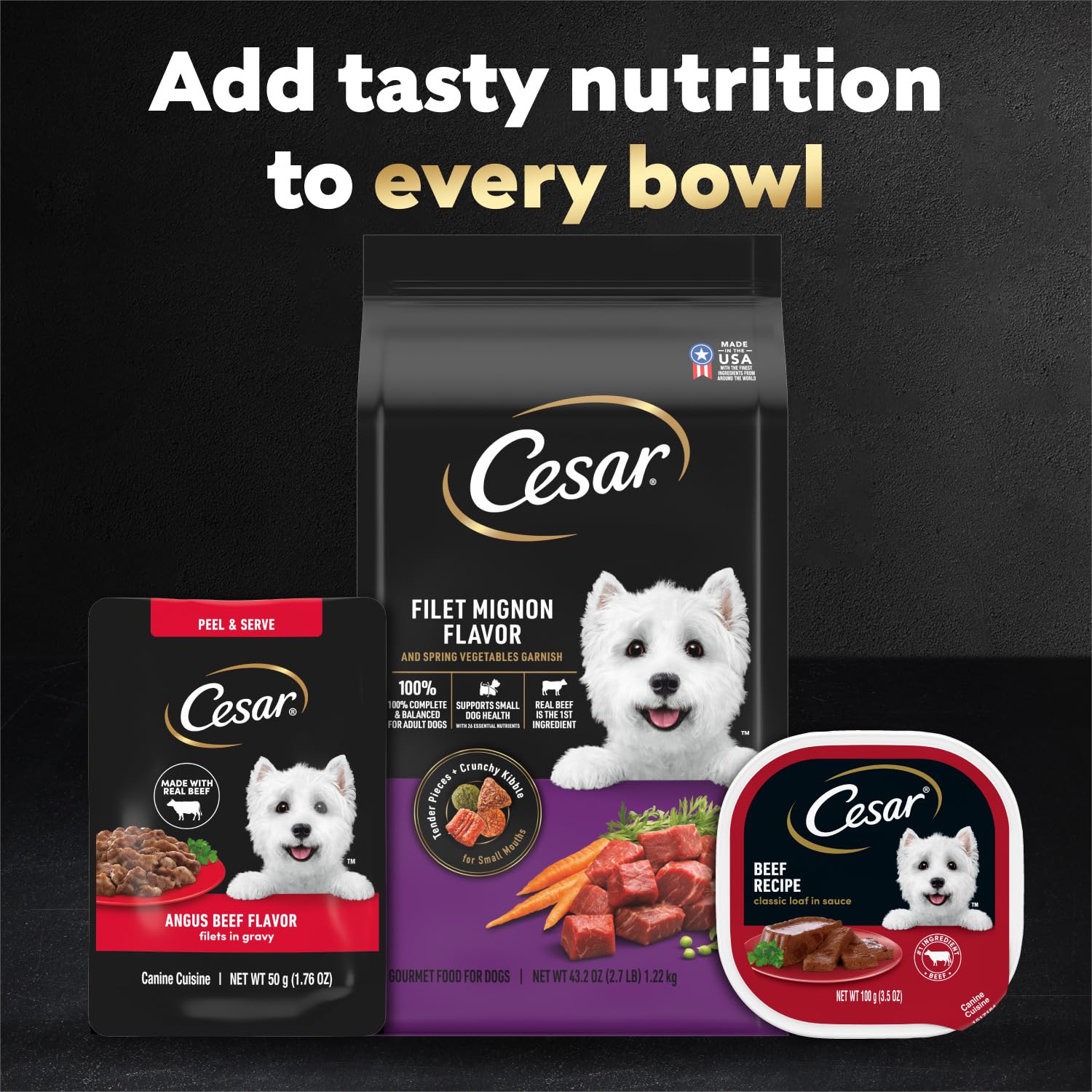 Cesar Filets in Gravy Angus Beef mini-pouch contains no fillers or artificial flavors