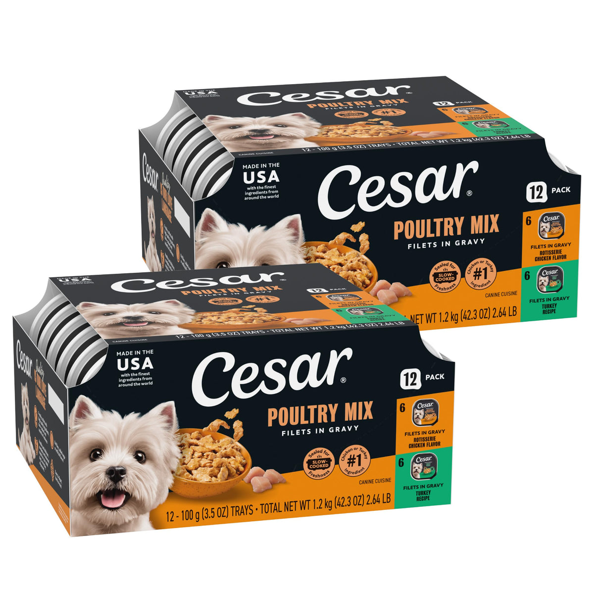 Cesar Filets in Gravy Rotisserie Chicken Tray featuring real poultry for adult dogs
