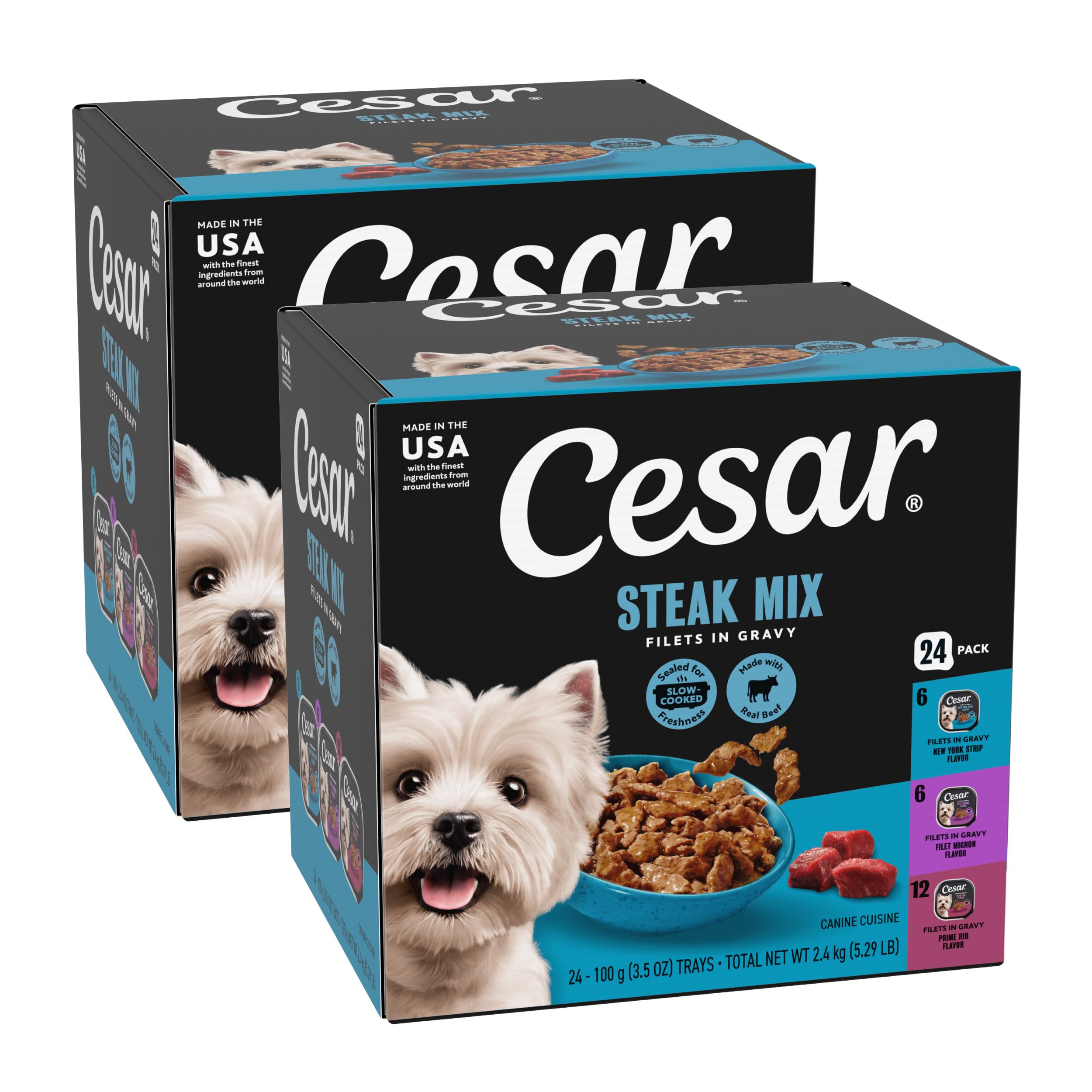 Cesar Filets in Gravy tray front view showing easy portioning for quick meals