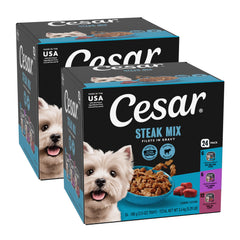 Cesar Filets in Gravy tray front view showing easy portioning for quick meals