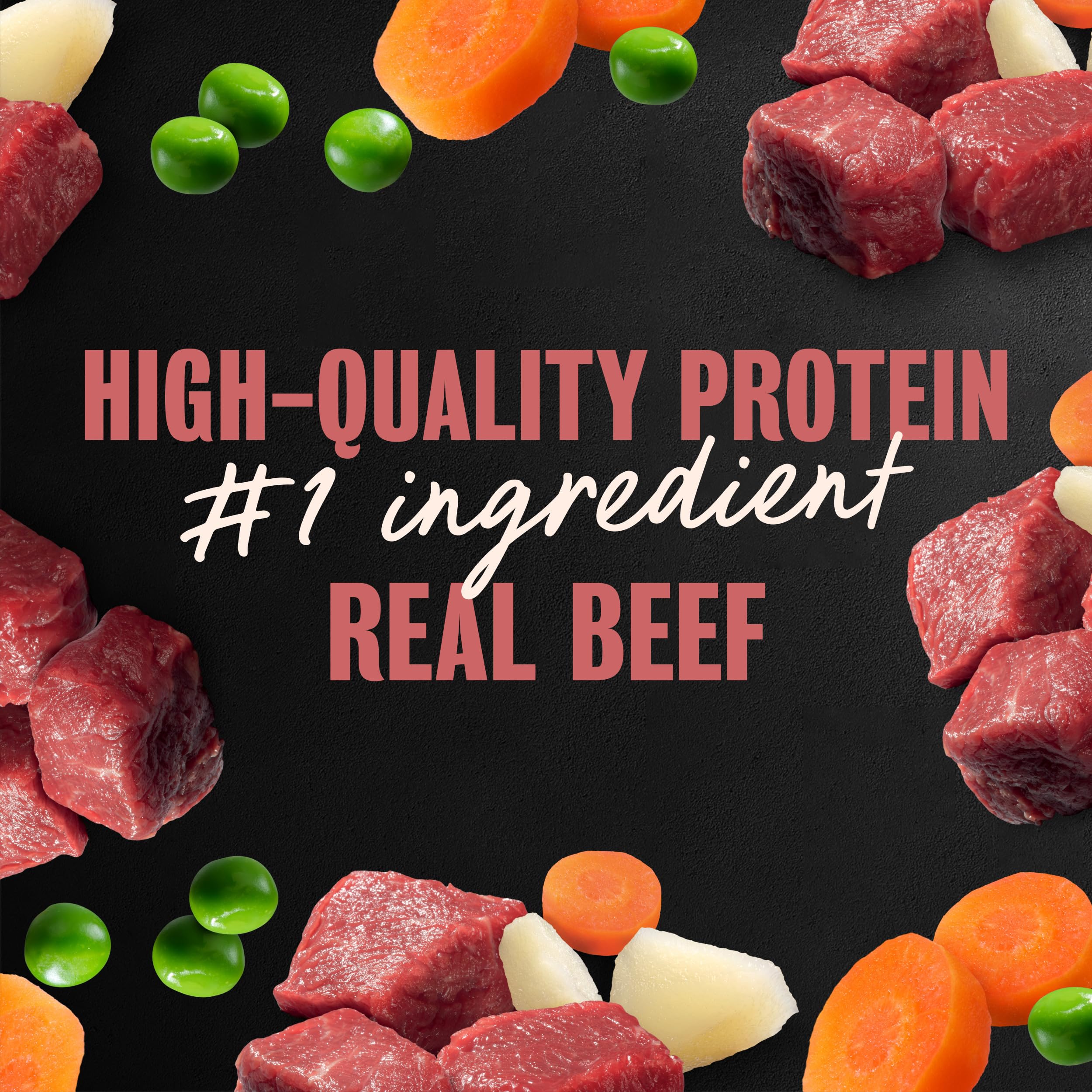 Cesar Home Delights Beef Stew shows real beef chunks in sauce for dinner.