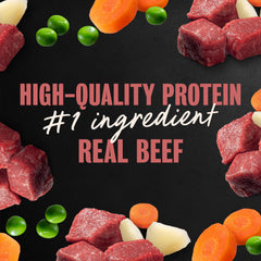 Cesar Home Delights Beef Stew shows real beef chunks in sauce for dinner.