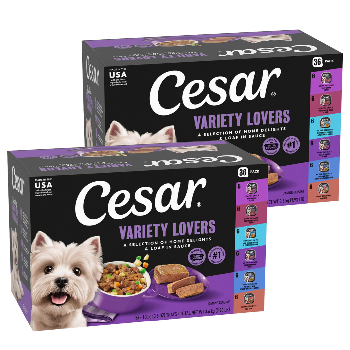 Cesar Home Delights beef tray shows real meat as the primary ingredient for a tasty meal