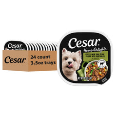 Cesar Home Delights New York Strip beef tray with vegetables delivers protein-rich flavor.