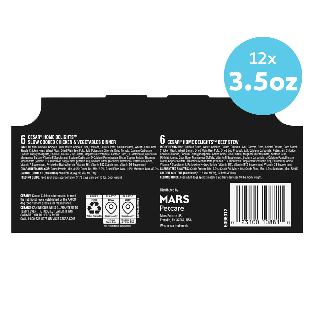 Cesar Home Delights variety-pack-dinners showcases chicken and beef options.