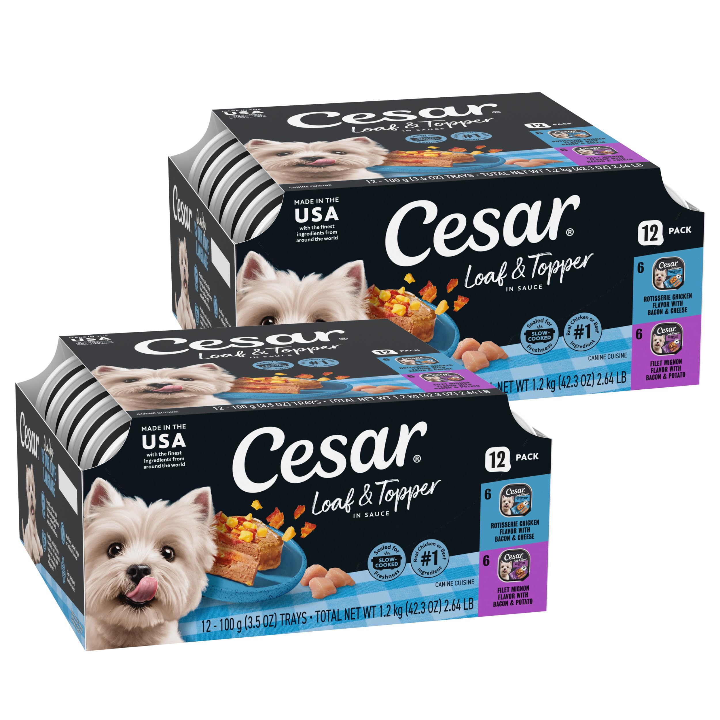 Cesar Loaf in Sauce rotisserie chicken tray close-up showing protein-packed meal