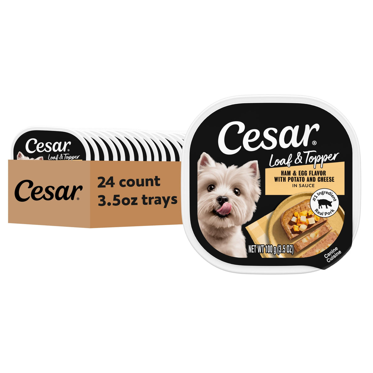 Cesar Loaf & Topper Ham & Egg tray for adult dogs, convenient daily meals.