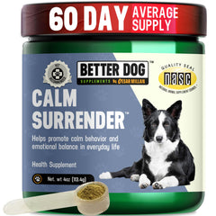 Calm Surrender powder tub by Cesar Millan delivers calm, alert relaxation.