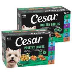 Cesar Poultry Lovers Variety Pack packaging showing 36 easy-peel trays for convenient feeding